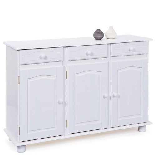 Credenza buffet bianca larga 130 cm. Mobile multiuso provenzale con 3
