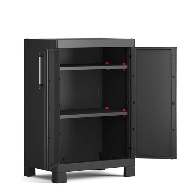 Armadio Da Giardino Casa.pro 92x80x50cm - In Acciaio Con 2 Ante, Ripiano E Piedini Regolabili, Grigio/Nero - Foto 4