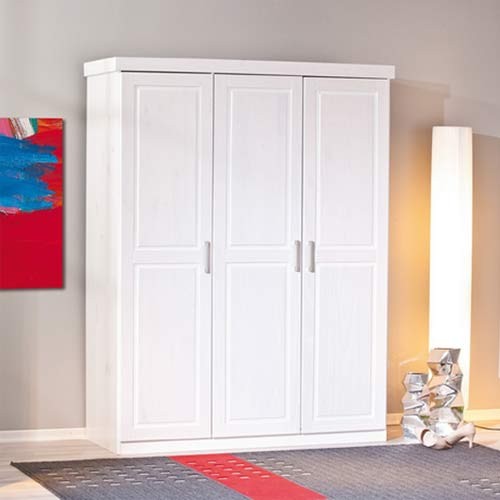 Armadio cameretta tre ante e ripiano interno, altezza 190 cm. Armadi per  camera da letto in legno massello bianco, misure 140x55xh190 cm.