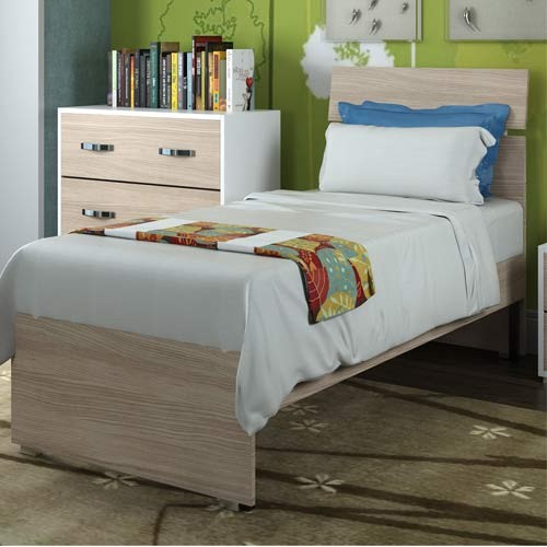 Letto in legno una piazza per cameretta bambini, letti singoli moderni di colore olmo per ...