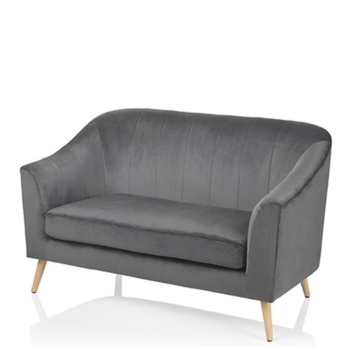 Divano Montemaggi In Velluto Grigio Divanetto Due Posti Con Piedi In Legno Misura 126x66x79 Cm