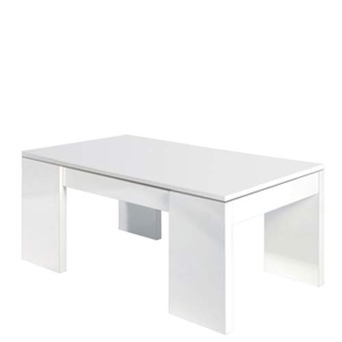 Tavolino Salotto In Legno Bianco Lucido Con Piano Elevabile E Spazio Contenitore Tavolini Soggiorno Design Moderni Da Caffe Misura 100x50x45 Cm