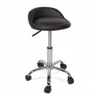 Sgabello ufficio in ecopelle nero regolabile con schienale e ruote. Sgabelli similpelle cucina girevoli con rotelle per officina.