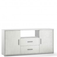 Mobile porta TV soggiorno con due cassetti. Cassettiera ufficio bianca con due ante, dimensioni 174x41x84 cm.