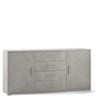 Mobile porta TV soggiorno con 4 cassetti. Cassettiera ufficio cemento con due ante, misure 174x41x84 cm.