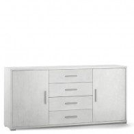 Mobile porta TV soggiorno con 4 cassetti. Cassettiera ufficio bianco con due ante, misure 174x41x84 cm.