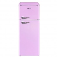 Frigorifero combinato a due porte Akai rosa anni 50. Frigoriferi vintage 280 litri con freezer congelatore, ideali in cucina.