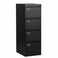 Armadio classificatore schedario ufficio in metallo nero. Armadietti metallici neri CR-1232 con 4 cassetti per archivio cartelle, dimensioni 62x46x134 cm.