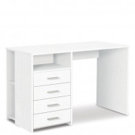 Scrivania ufficio bianca con cassettiera. Scrivanie in legno porta pc per camerette completa di tre cassetti, dimensioni 76x154x55 cm.