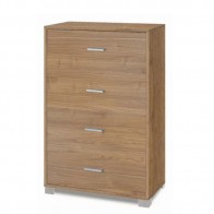 Cassettiera noce con 4 cassetti in legno nobilitato. Armadio settimino ideale per ufficio e camera da letto, dimensioni 70x41x112h cm.