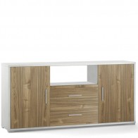Mobile porta TV soggiorno con due cassetti. Cassettiera ufficio bianca con due ante noce stelvio, dimensioni 174x41x84 cm.