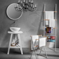 Lavabo bagno moderno da appoggio in resina, lavandino sospeso Cipì con design a ciotola di colore bianco.