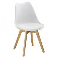 Sedia cucina in polipropilene e gambe in legno. Sedie ufficio design bianca da scrivania, poltroncina con cuscino