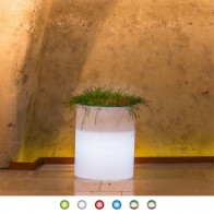 Vaso luminoso da giardino in resina bianca per esterno. Vasi luminosi da interno illuminati di luce multicolore RGB con telecomando, ideale per le piante del terrazzo. 