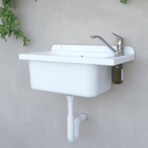 Pilozzo lavandino a muro in polipropene 58 cm. Pilozzi lavanderia sospeso bianco, ideale anche per l'esterno.