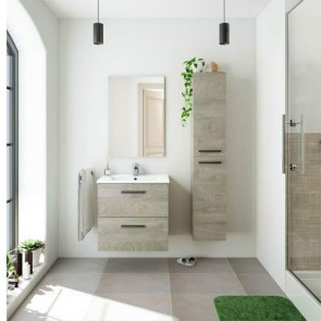 Mobile bagno rovere sospeso con due cassetti. Mobili bagno sospesi in legno completi di specchio, dimensioni 60x45x57h cm.
