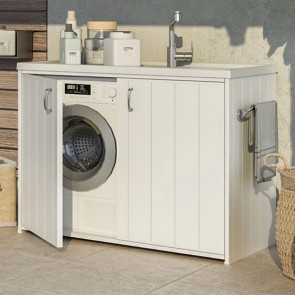 Kit mobile coprilavatrice in resina con lavabo integrato. Mobili lavanderia copriasciugatrice in PVC con lavatoio, ideale anche per l'esterno.