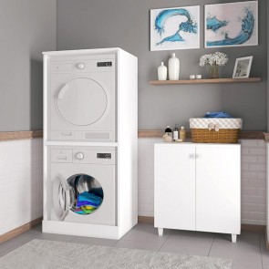Colonna bagno coprilavatrice e asciugatrice in nobilitato. Mobile lavanderia in legno con piedini regolabili, dimensioni H179x60x70 cm