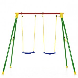 Altalena da giardino per bambino con struttura in acciaio. Altalene bambini per esterno con due seggiolini.