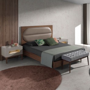 Letto matrimoniale per camera da letto con testata e struttura in legno in noce naturale, letti matrimoniali a prezzi economici