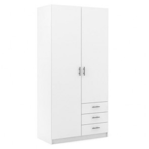 Armadio guardaroba cameretta in legno con ante e tre cassetti. Armadi per camerette bianco con doppia anta e cassettiera, misure 98,5x50x200H cm.