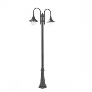 Lampada palo alto due luci E27, lampione per giardino due lampadine colore nero. Lampade pali da esterno della linea lampara.