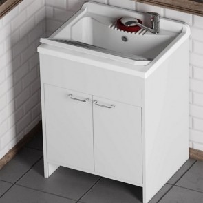 Kit mobile lavatoio in PVC antiacido, misure 60x50x85H cm. Lavatoio lavanderia con vasca lavaggio in polipropilene, ideale anche per l'esterno.