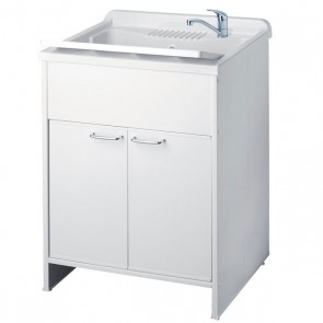 Kit mobile lavatoio in PVC antiacido, misure 60x60x85H cm. Lavatoio lavanderia con vasca lavaggio in polipropilene, ideale anche per l'esterno.