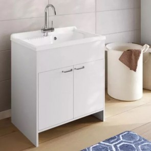 Kit mobile lavatoio in PVC antiacido, misure 80x50x85H cm. Lavatoio lavanderia con vasca lavaggio in polipropilene, ideale anche per l'esterno.