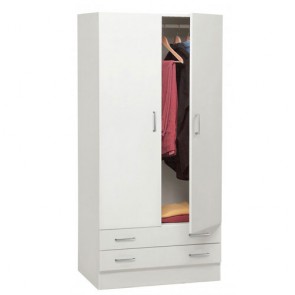 Armadio guardaroba cameretta in legno con ante e 2 cassetti. Armadi per camerette bianco con doppia anta e cassettiera, misure 82x46x184H cm.