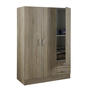 Armadio guardaroba cameretta in legno con tre ante e due cassetti. Armadi per camerette rovere con tripla anta e cassettiera, misure 119,5x46,5x184,5H cm.