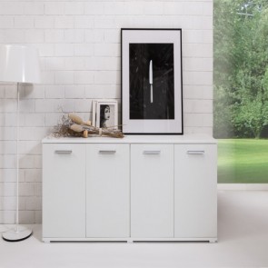 Credenza buffet cucina 80x180x45 cm bianco frassinato. Mobiletto multiuso ufficio con 4 ante bianche, ideale anche in soggiorno.