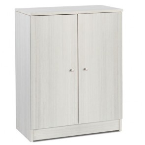 Armadio basso multiuso con ripiano regolabile, dimensioni 62x34x80 cm. Mobile armadietto 2 ante in legno colore eucalipto, ideale anche come scarpiera.