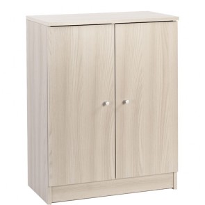 Armadio basso multiuso con ripiano regolabile. Mobile armadietto 2 ante in legno colore olmo chiaro, ideale anche come scarpiera.