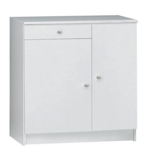 Armadio multiuso bianco con ripiani regolabili. Mobile bagno due ante e un cassetto in legno, ideale in lavanderia per i detersivi.