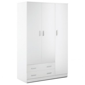 Armadio cameretta tre ante con 2 cassetti in legno altezza 182 cm. Armadi per camerette con tripla anta e cassettiera di colore bianco