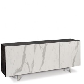 Credenza buffet moderna nera con tre ante marmo calacatta. Mobili credenze basse moderne in legno, ideali in cucina e sala da pranzo.