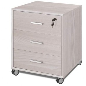 Cassettiera scrivania ufficio con 3 cassetti olmo. Cassettiere scrivanie in legno per arredamento camerette con serratura e ruote. 