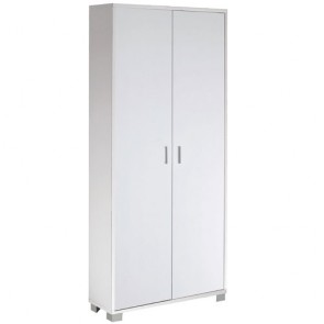 Mobile scarpiera multiuso con 8 ripiani regolabili, dimensioni 83x29x190 cm. Armadio Scarpiere con due ante bianco fiammato, ideale in bagno o in lavanderia come portascope. 