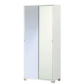 Mobile cameretta con due ante scorrevoli e 8 ripiani regolabili, misure 82x41x190H. Armadi bianchi fiammato per camera da letto, anta a specchio.