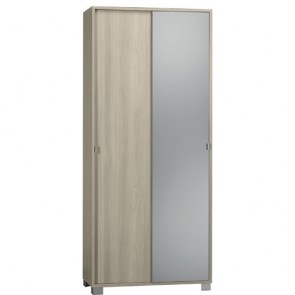 Mobile cameretta con due ante scorrevoli e 8 ripiani regolabili, misure 82x41x190H. Armadi olmo chiaro per camera da letto, anta a specchio.