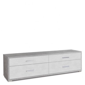 Mobile porta TV soggiorno con cassetto. Cassettiera ufficio basso cemento con 4 cassetti bianco ossido, misure 179x47x50 cm.