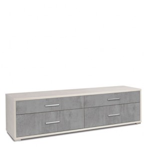Mobile porta TV soggiorno con cassetto. Cassettiera ufficio basso bianco ossido con 4 cassetti cemento, misure 179x47x50 cm.