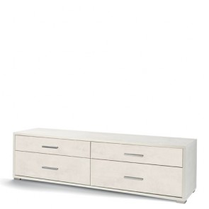 Mobile porta TV bianco con cassetto. Cassettiera ufficio basso con 4 cassetti bianchi, misure 179x47x50 cm.