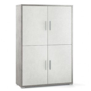 Mobile multiuso con 4 ripiani regolabili. Armadi ufficio cemento con 4 ante bianche, misure 161x108x41 cm.