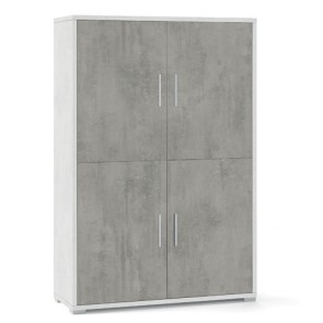 Mobile multiuso con 4 ripiani regolabili. Armadi ufficio bianco con 4 ante cemento, misure 161x108x41 cm