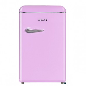 Frigorifero albergo monoporta da tavolo Akai rosa. Frigoriferi sottotavolo vintage 130 litri con freezer congelatore, ideale per gli hotel e nei camper.