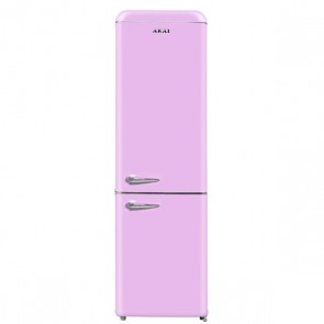 Frigorifero combinato a due porte Akai rosa anni 50. Frigoriferi vintage 265 litri con freezer congelatore, ideali in cucina.