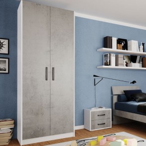 Armadio guardaroba camera da letto due ante in legno. Armadi per cameretta con doppia anta di colore cemento, misure H.210x91x52 cm.