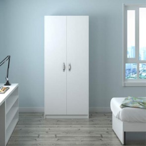 Armadio guardaroba cameretta due ante in legno. Armadi per camerette con doppia anta di colore bianco frassinato, misure 210x91x52 cm.